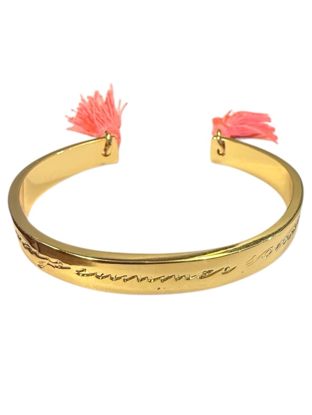 Lilly Pulitzer “it’s always summer somewhere” Gold Cuff Bracelet Coral Tassels